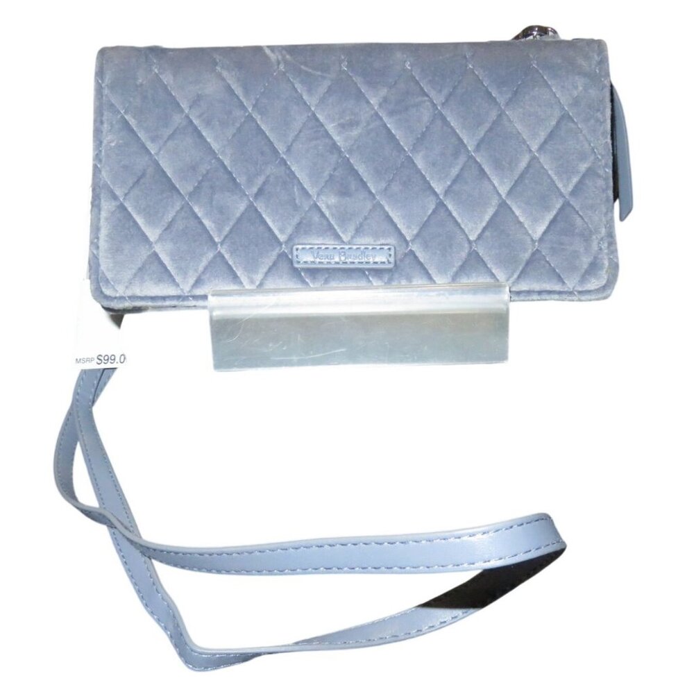 Vera Bradley Heather Blue Gray Quilted RFID Wallet Crossbody bag Clutch Wallet